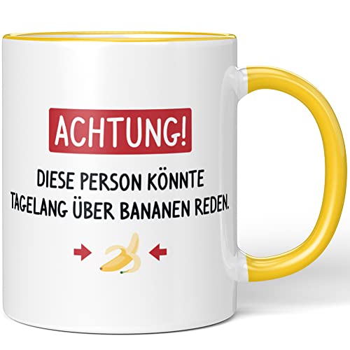 JUNIWORDS Tasse, Achtung! Diese Person könnte tagelang über Bananen reden, Gelb (1005945) von JUNIWORDS