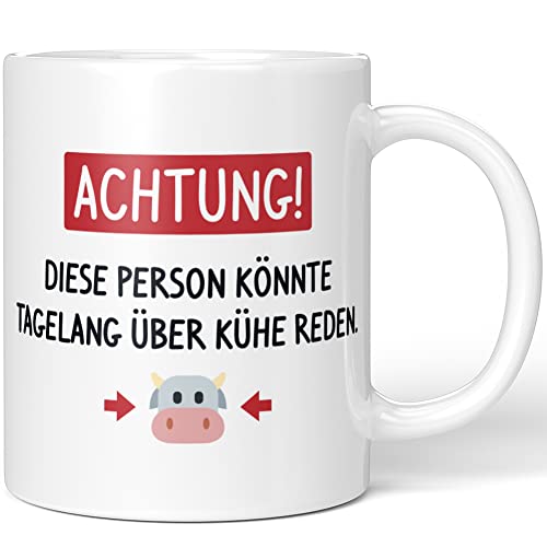 JUNIWORDS Tasse, Achtung! Diese Person könnte tagelang über Kühe reden, Weiß (1005889) von JUNIWORDS