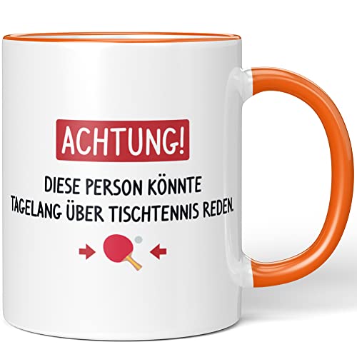 JUNIWORDS Tasse, Achtung! Diese Person könnte tagelang über Tischtennis reden, Orange (1005865) von JUNIWORDS