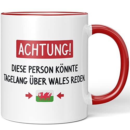 JUNIWORDS Tasse, Achtung! Diese Person könnte tagelang über Wales reden, Rot (1006187) von JUNIWORDS