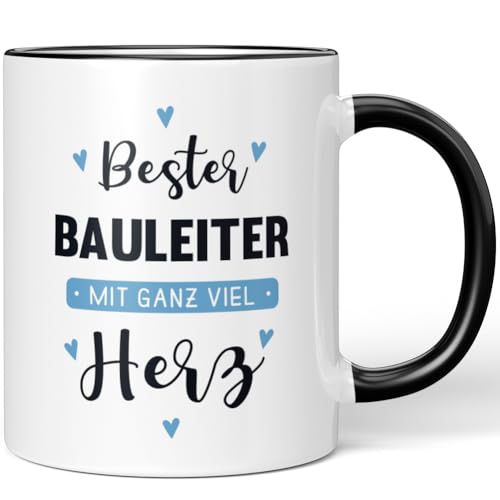 JUNIWORDS Tasse, Bester Bauleiter, mit ganz viel Herz, Schwarz (6035434) von JUNIWORDS