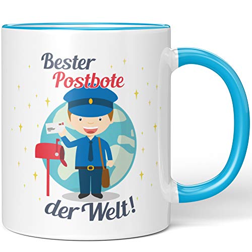 JUNIWORDS Tasse, Bester Postbote der Welt (1000149), Wähle Farbe, Blau von JUNIWORDS