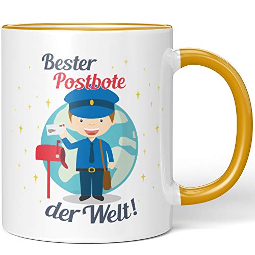 JUNIWORDS Tasse, Bester Postbote der Welt (1000149), Wähle Farbe, Dunkelgelb von JUNIWORDS