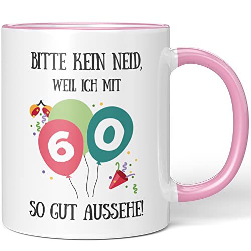 JUNIWORDS Tasse, Bitte kein Neid, weil ich mit 60 so gut aussehe!, Rosa (1008496) von JUNIWORDS