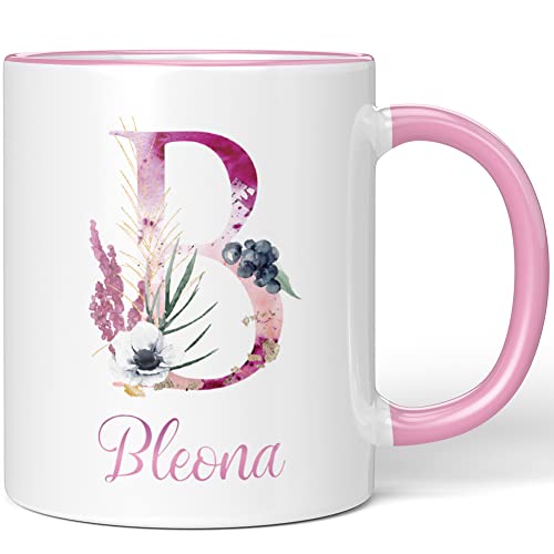 JUNIWORDS Tasse, Bleona, Name Anfangsbuchstabe Initial Alphabet Floral Buchstabe B Monogramm Motiv, Rosa (5499428) von JUNIWORDS