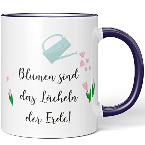 JUNIWORDS Tasse, Blumen sind das Lächeln der Erde, Lila (1007465) von JUNIWORDS