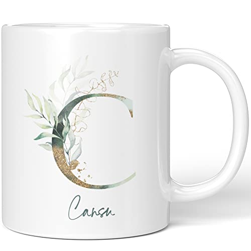 JUNIWORDS Tasse, Cansu, Name Anfangsbuchstabe Initial Alphabet Floral Buchstabe C Monogramm Motiv, Weiß (5439381) von JUNIWORDS