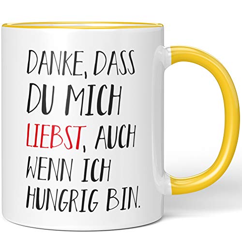 JUNIWORDS Tasse, Danke, dass du mich liebst, auch wenn ich hungrig bin, Wähle Farbe, Gelb von JUNIWORDS