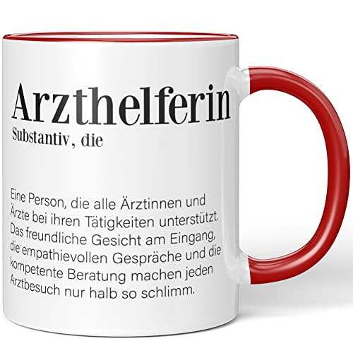 JUNIWORDS Tasse, Definition: Arzthelferin, Wähle Farbe, Rot von JUNIWORDS