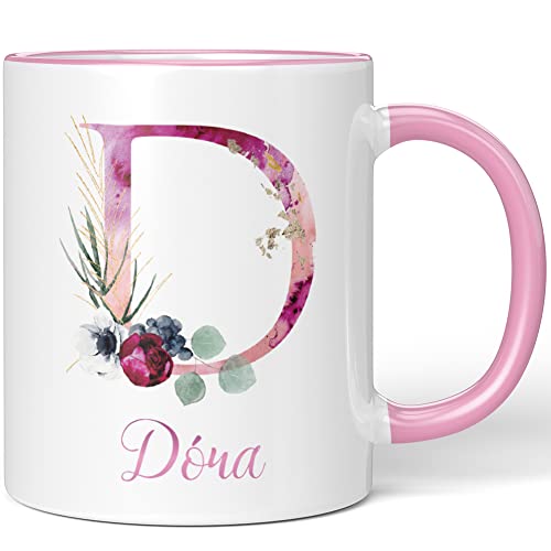 JUNIWORDS Tasse, Dóra, Name Anfangsbuchstabe Initial Alphabet Floral Buchstabe D Monogramm Motiv, Rosa (5504273) von JUNIWORDS