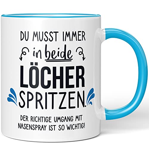 JUNIWORDS Tasse, Du musst immer in beide Löcher spritzen. Der richtige Umgang mit Nasenspray ist so wichtig!, Wähle Farbe, Blau von JUNIWORDS