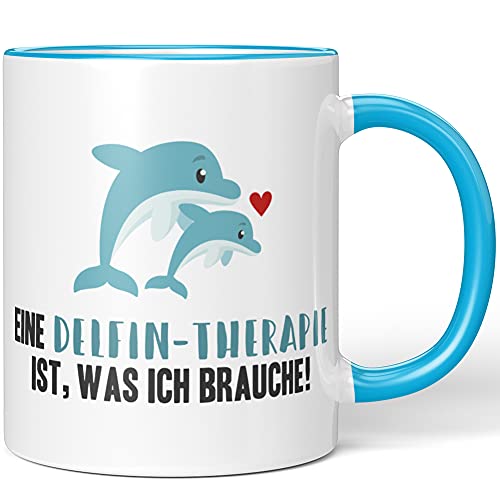 JUNIWORDS Tasse, Eine Delfin-Therapie ist, was ich brauche!, Wähle Farbe, Blau von JUNIWORDS