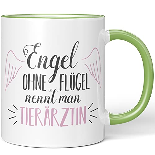 JUNIWORDS Tasse, Engel ohne Flügel nennt man Tierärztin, Hellgrün (1005168) von JUNIWORDS