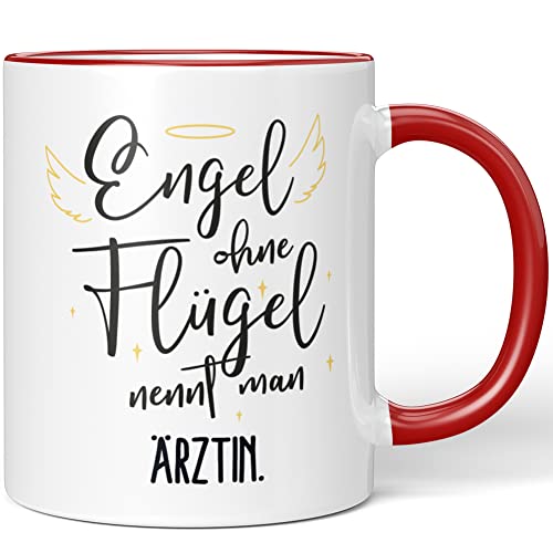 JUNIWORDS Tasse, Engel ohne Flügel nennt man Ärztin, Rot (5153742) von JUNIWORDS