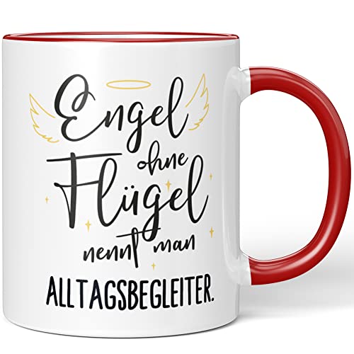 JUNIWORDS Tasse, Engel ohne Flügel nennt man Alltagsbegleiter, Rot (5152938) von JUNIWORDS