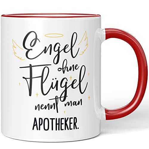 JUNIWORDS Tasse, Engel ohne Flügel nennt man Apotheker, Rot (5153455) von JUNIWORDS