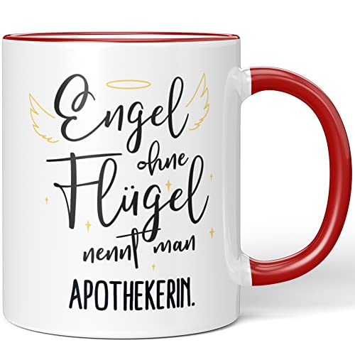 JUNIWORDS Tasse, Engel ohne Flügel nennt man Apothekerin, Rot (5153458) von JUNIWORDS