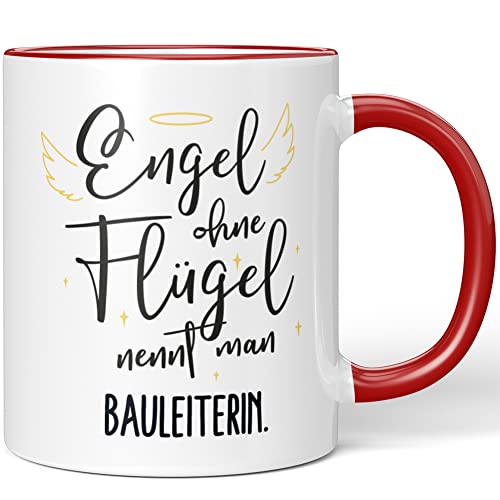 JUNIWORDS Tasse, Engel ohne Flügel nennt man Bauleiterin, Rot (5155078) von JUNIWORDS