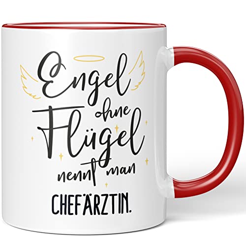 JUNIWORDS Tasse, Engel ohne Flügel nennt man Chefärztin, Rot (5157950) von JUNIWORDS