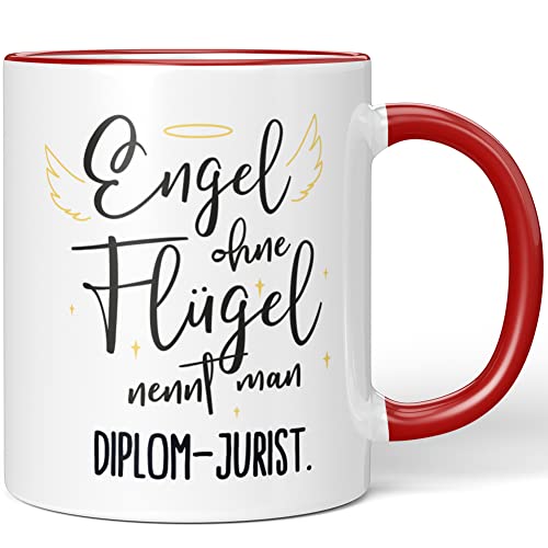 JUNIWORDS Tasse, Engel ohne Flügel nennt man Diplom-Jurist, Rot (5159101) von JUNIWORDS