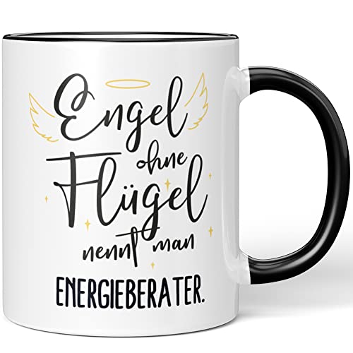 JUNIWORDS Tasse, Engel ohne Flügel nennt man Energieberater, Schwarz (5160580) von JUNIWORDS