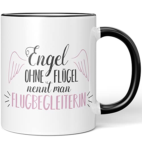 JUNIWORDS Tasse, Engel ohne Flügel nennt man Flugbegleiterin, Schwarz (1005139) von JUNIWORDS