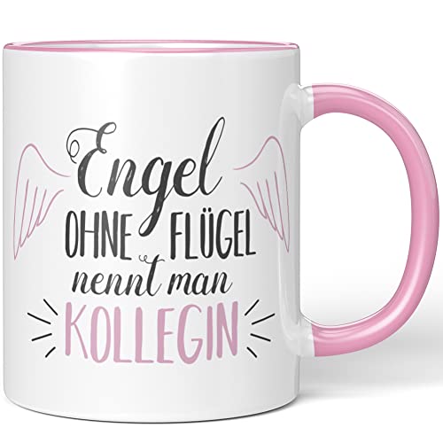 JUNIWORDS Tasse, Engel ohne Flügel nennt man Kollegin, Rosa (1005182) von JUNIWORDS