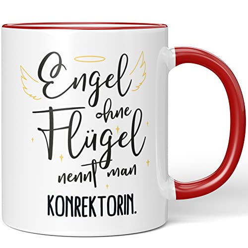 JUNIWORDS Tasse, Engel ohne Flügel nennt man Konrektorin, Rot (5170403) von JUNIWORDS