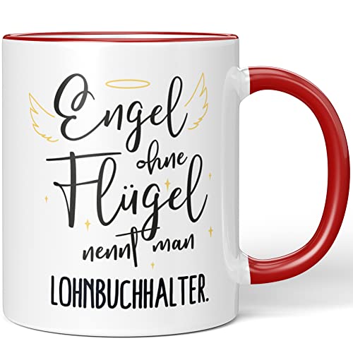 JUNIWORDS Tasse, Engel ohne Flügel nennt man Lohnbuchhalter, Rot (5173043) von JUNIWORDS