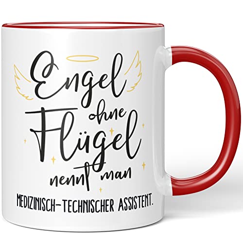 JUNIWORDS Tasse, Engel ohne Flügel nennt man Medizinisch-technischer Assistent, Rot (5174280) von JUNIWORDS