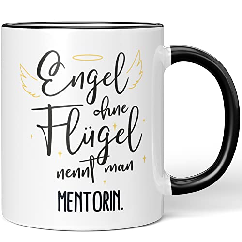 JUNIWORDS Tasse, Engel ohne Flügel nennt man Mentorin, Schwarz (5174395) von JUNIWORDS