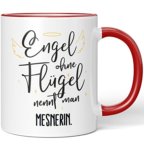 JUNIWORDS Tasse, Engel ohne Flügel nennt man Mesnerin, Rot (5174407) von JUNIWORDS