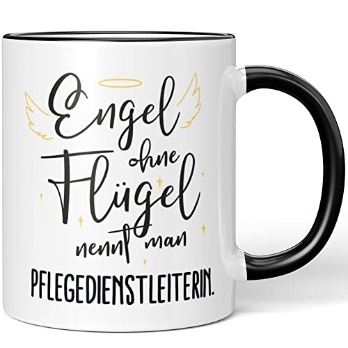 JUNIWORDS Tasse, Engel ohne Flügel nennt man Pflegedienstleiterin, Schwarz (5177833) von JUNIWORDS