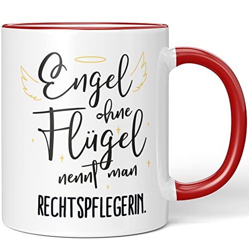 JUNIWORDS Tasse, Engel ohne Flügel nennt man Rechtspflegerin, Rot (5179668) von JUNIWORDS