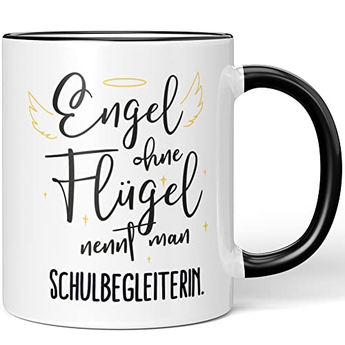 JUNIWORDS Tasse, Engel ohne Flügel nennt man Schulbegleiterin, Schwarz (5182206) von JUNIWORDS