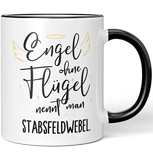 JUNIWORDS Tasse, Engel ohne Flügel nennt man Stabsfeldwebel, Schwarz (5183802) von JUNIWORDS