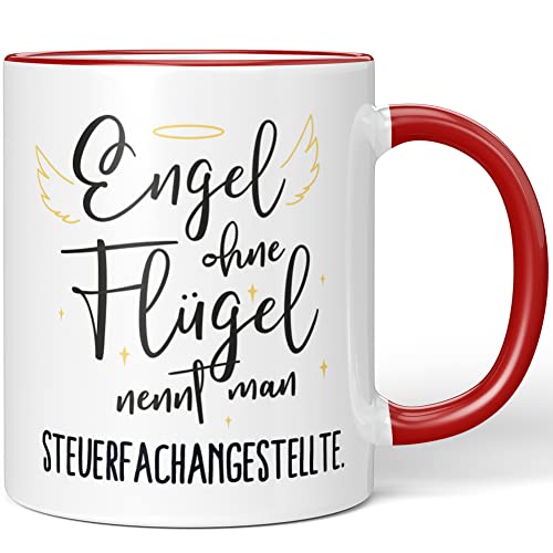 JUNIWORDS Tasse, Engel ohne Flügel nennt man Steuerfachangestellte, Rot (5184384) von JUNIWORDS