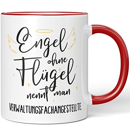 JUNIWORDS Tasse, Engel ohne Flügel nennt man Verwaltungsfachangestellte, Rot (5187914) von JUNIWORDS