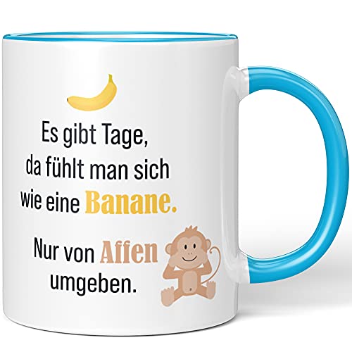 JUNIWORDS Tasse, Es gibt Tage, da fühlt man sich wie eine Banane. Nur von Affen umgeben, Wähle Farbe, Blau von JUNIWORDS