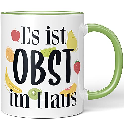 JUNIWORDS Tasse, Es ist Obst im Haus, Wähle Farbe, Hellgrün von JUNIWORDS