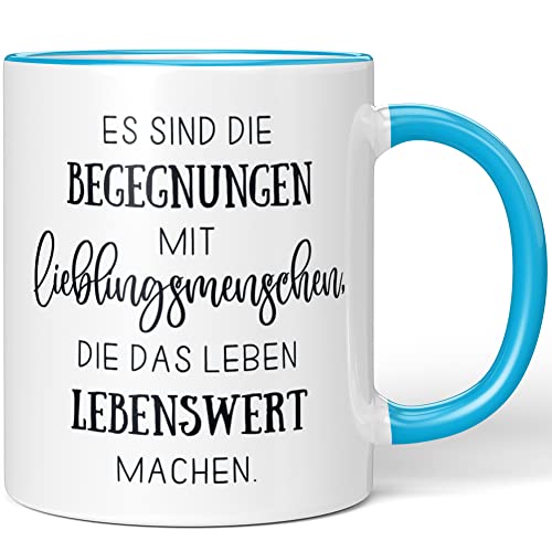 JUNIWORDS Tasse, Es sind die Begegnungen mit Lieblingsmenschen, die das Leben lebenswert machen, Blau (1008173) von JUNIWORDS