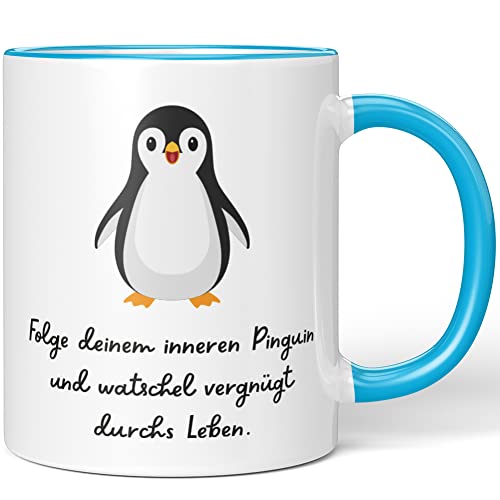 JUNIWORDS Tasse, Folge deinem inneren Pinguin und watschel vergnügt durchs Leben, Blau (1008217) von JUNIWORDS