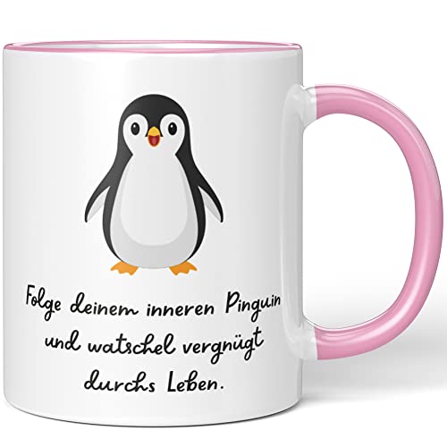 JUNIWORDS Tasse, Folge deinem inneren Pinguin und watschel vergnügt durchs Leben, Rosa (1008217) von JUNIWORDS