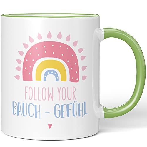 JUNIWORDS Tasse, Follow Your Bauch-Gefühl, Wähle Farbe, Hellgrün von JUNIWORDS
