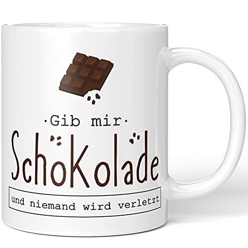 JUNIWORDS Tasse, Gib mir Schokolade und niemand wird verletzt, Wähle Farbe, Weiß von JUNIWORDS