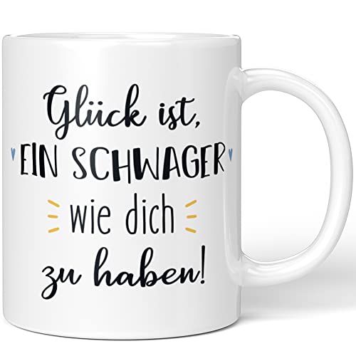 JUNIWORDS Tasse, Glück ist, einen Schwager wie dich zu haben, Wähle Farbe, Weiß von JUNIWORDS