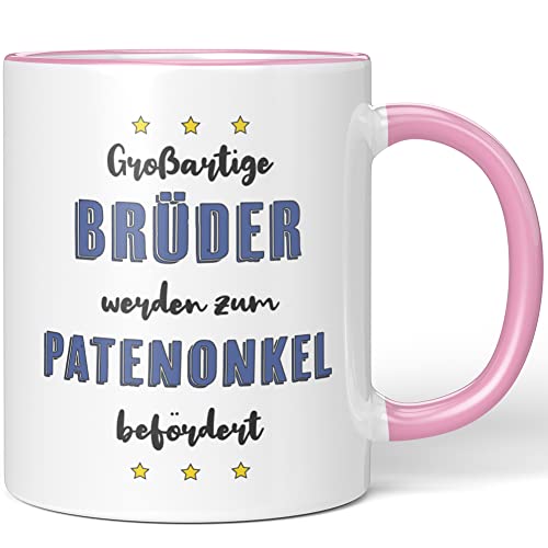 JUNIWORDS Tasse, Großartige Brüder werden zum Patenonkel befördert, Rosa (1007799) von JUNIWORDS