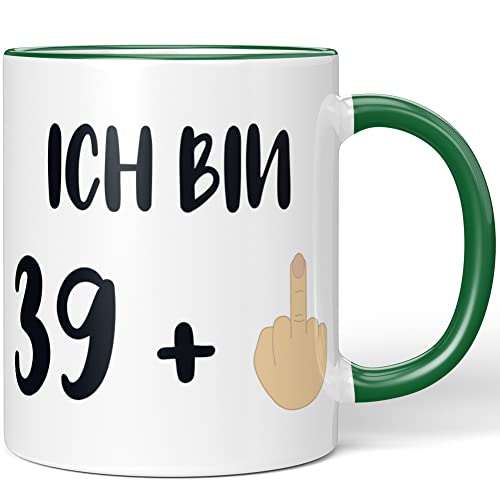 JUNIWORDS Tasse, Ich bin 39 + Mittelfinger, Grün (1007270) von JUNIWORDS