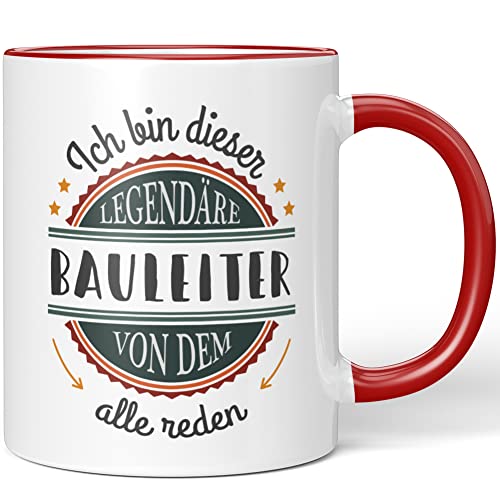 JUNIWORDS Tasse, Ich bin dieser legendäre Bauleiter, von dem alle reden, Rot (5040432) von JUNIWORDS