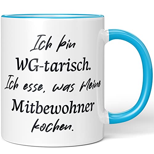 JUNIWORDS Tasse, Ich bin WG-tarisch. Ich esse, was meine Mitbewohner kochen, Wähle Farbe, Blau von JUNIWORDS